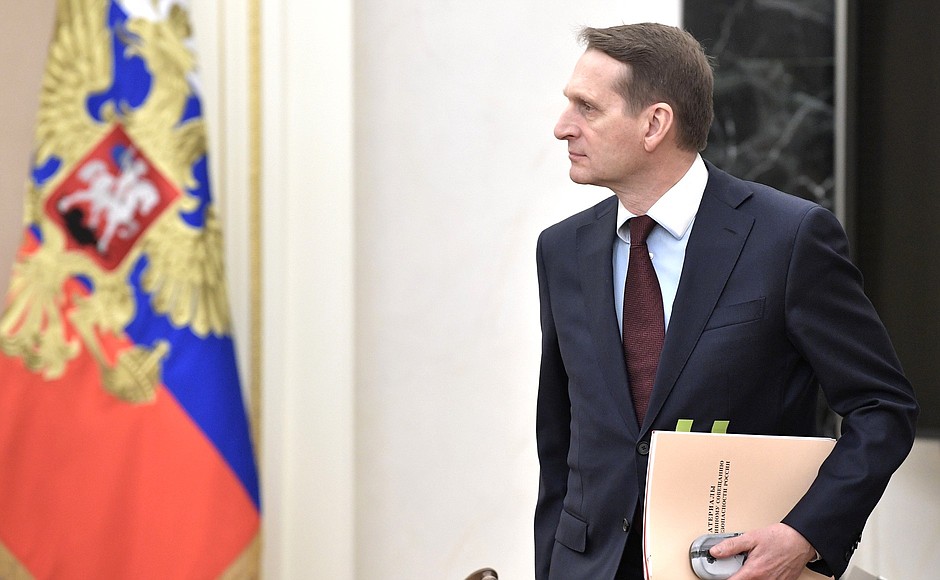 Before a meeting with permanent members of the Security Council. Director of the Foreign Intelligence Service Sergei Naryshkin.
