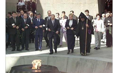 President Vladimir Putin laying a wreath at the Armenian Genocide Memorial.