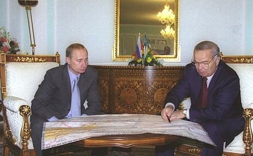 President Putin with Uzbek President Islam Karimov at Durmen, the presidential residence.