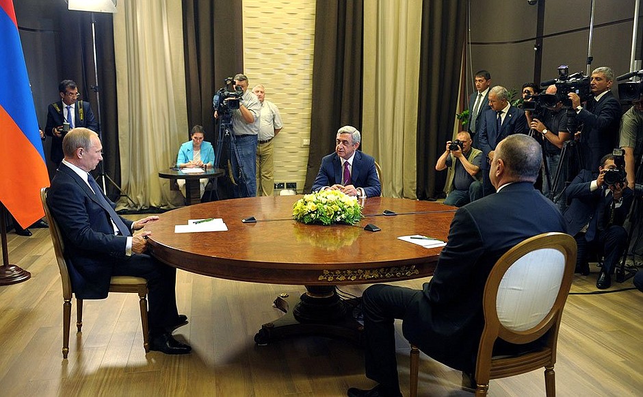 Meeting with President of Azerbaijan Ilham Aliyev and President of Armenia Serzh Sargsyan.