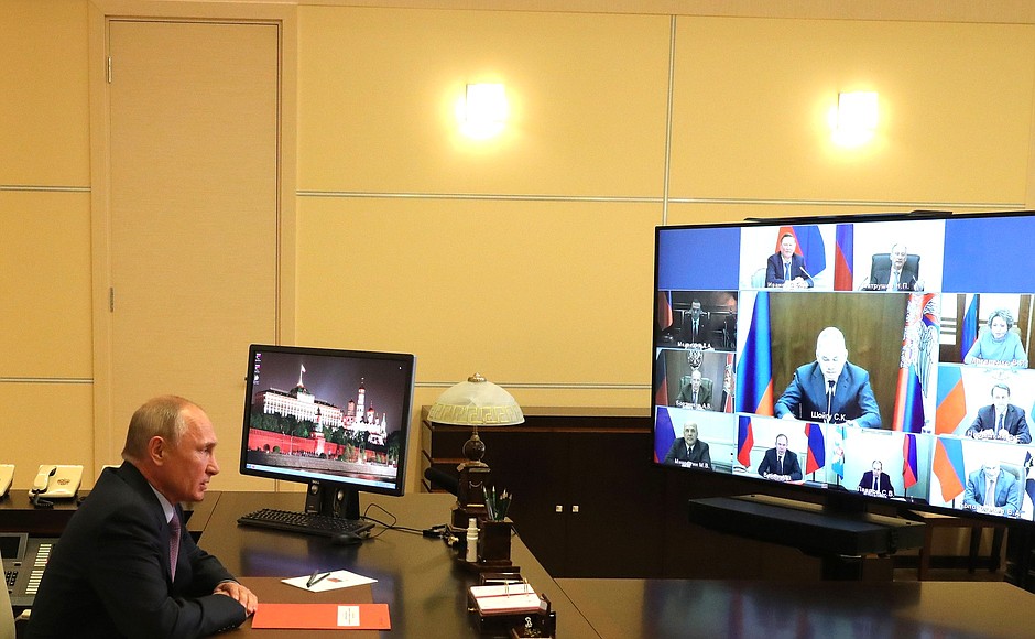 At the meeting with permanent members of Security Council (via videoconference).