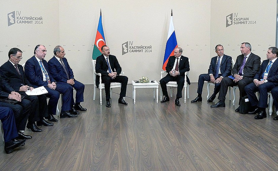 During a meeting with President of Azerbaijan Ilham Aliyev.