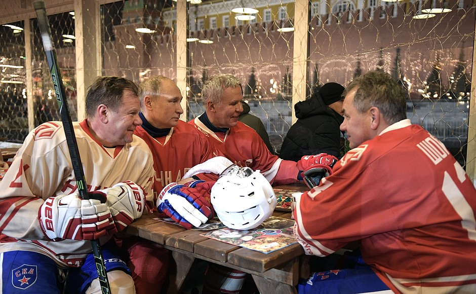 During an intermission at the Night Hockey League friendly match.