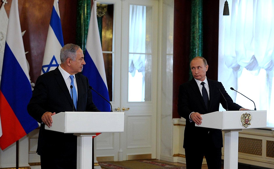 Пресс-конференция по завершении российско-израильских переговоров. С Премьер-министром Израиля Биньямином Нетаньяху.