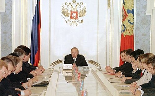 President Vladimir Putin meeting members of the international affairs committees of both chambers of the Federal Assembly.