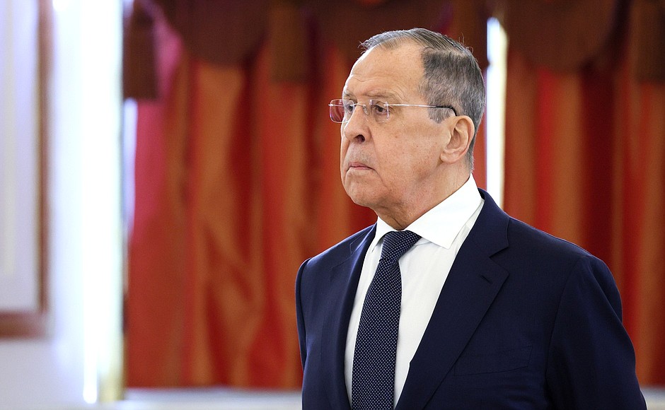 Foreign Minister of Russia Sergei Lavrov during the ceremony for presenting letters of credence.