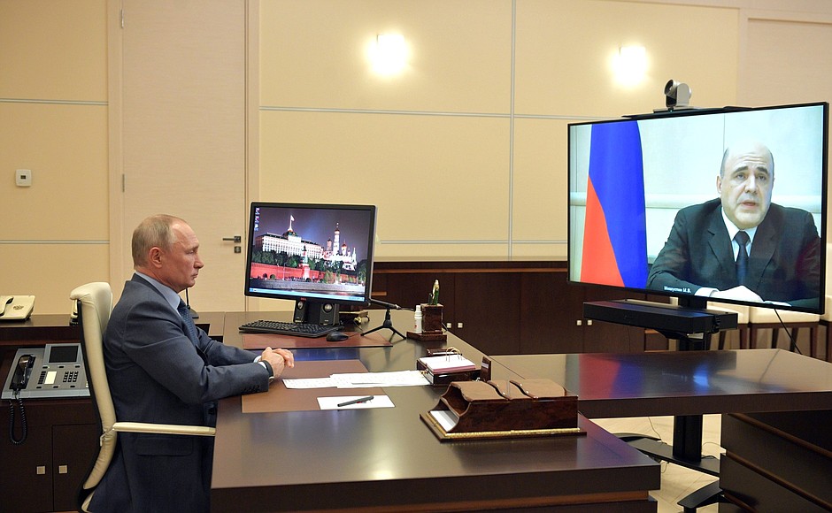 Беседа с Председателем Правительства Михаилом Мишустиным в режиме видеоконференции.