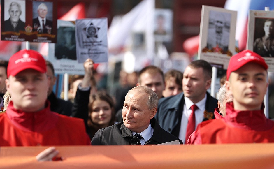 Vladimir Putin joined the Immortal Regiment march.