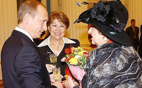A ceremony to present state awards. With Honoured Master of Sports, Olympic champion Larisa Latynina and artistic director of the Durov Animal Theatre Natalia Durova.