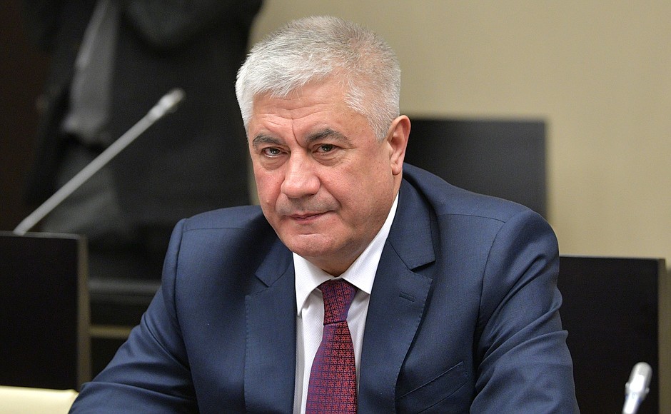 Interior Minister Vladimir Kolokoltsev at the meeting with permanent members of Security Council.