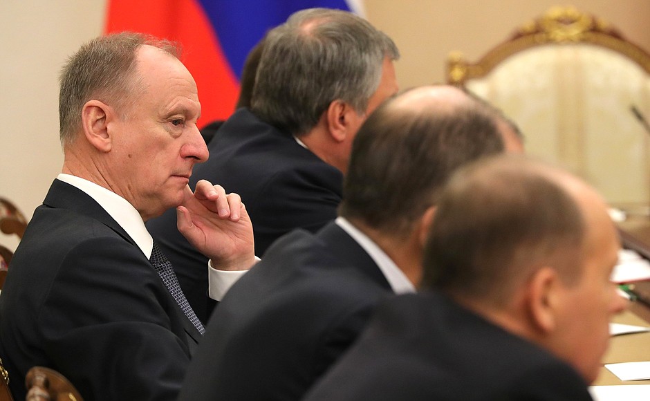 Before the beginning of the meeting with permanent members of the Security Council. Secretary of the Security Council Nikolai Patrushev.