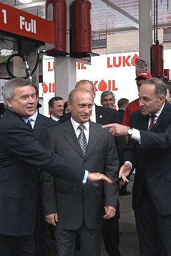 President Putin visiting a petrol station of the Russian oil company LUKoil.