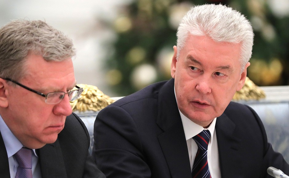Deputy Chairman of the Presidential Economic Council Alexei Kudrin (left) and Moscow Mayor Sergei Sobyanin before a meeting of the Council for Strategic Development and Priority Projects.