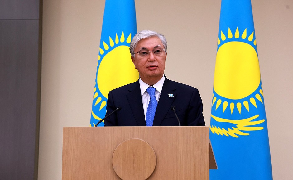 President of Kazakhstan Kassym-Jomart Tokayev during the launch of Russian gas supplies to Uzbekistan via Kazakhstan.