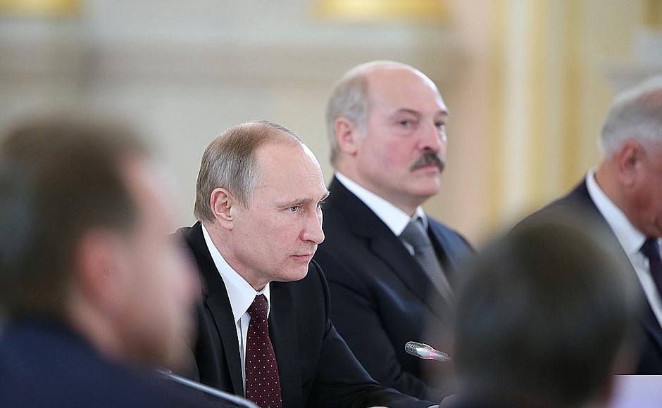 На заседании Высшего Государственного Совета Союзного государства России и Белоруссии.