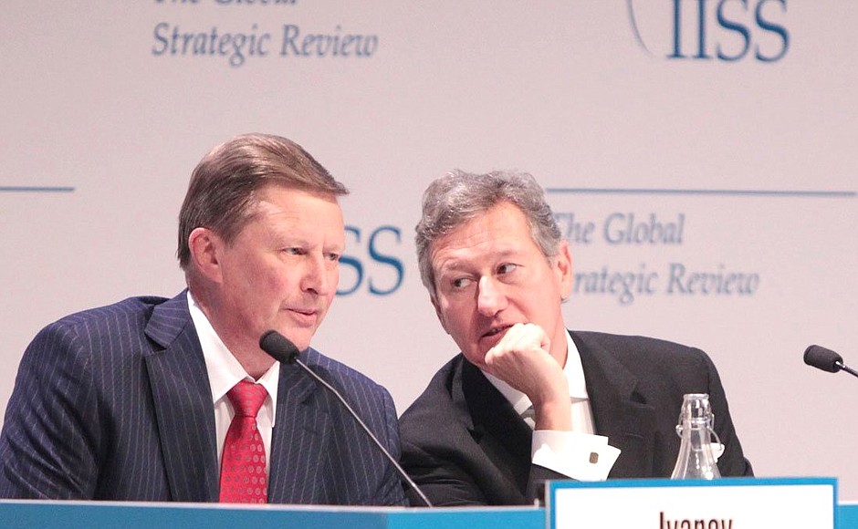 Sergei Ivanov took part in the plenary session of the conference – Global Strategic Review. With Director of the International Institute for Strategic Studies John Chipman.