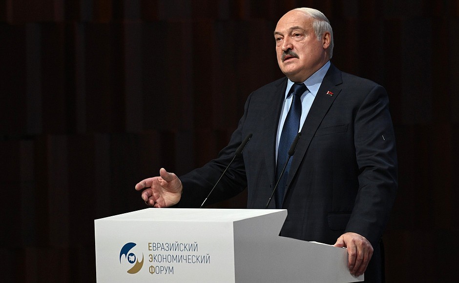 Plenary session of the Eurasian Economic Forum. President of Belarus Alexander Lukashenko.