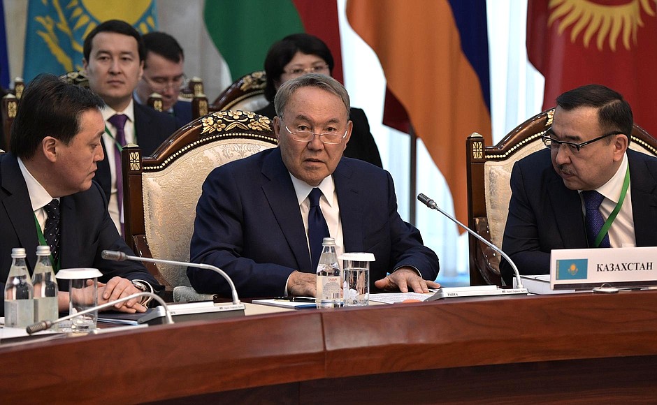 President of Kazakhstan Nursultan Nazarbayev at the Supreme Eurasian Economic Council meeting.