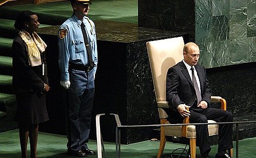 President Putin before addressing the 58th session of the United Nations General Assembly.