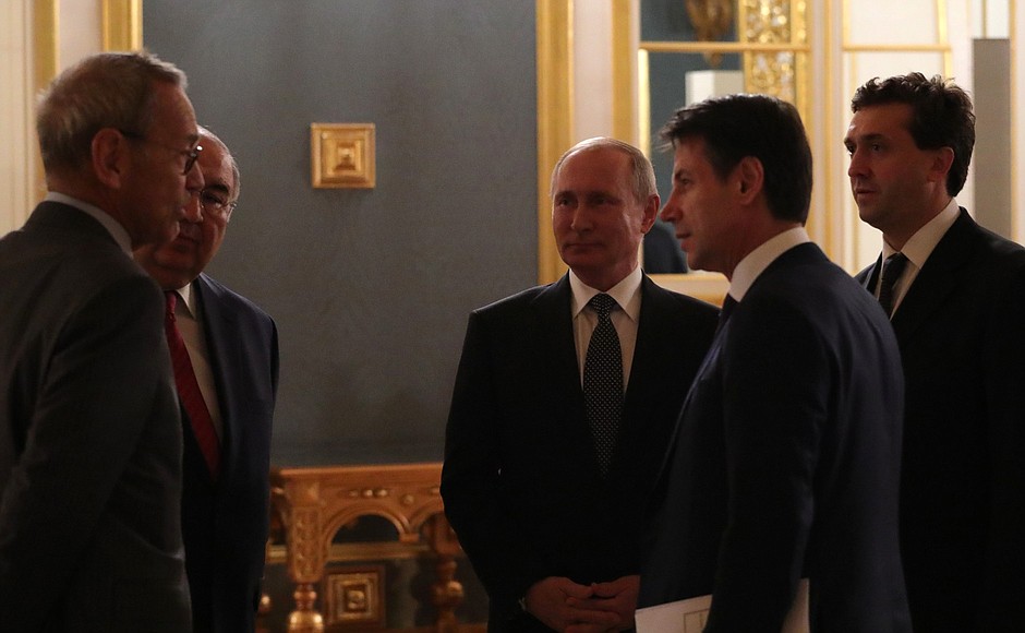 Vladimir Putin and Prime Minister of Italy Giuseppe Conte watched a new Russian-Italian film Sin, presented by its director Andrei Konchalovsky.