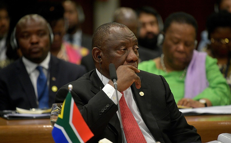 President of South Africa Cyril Ramaphosa at the meeting of heads of state and government of BRICS member countries.