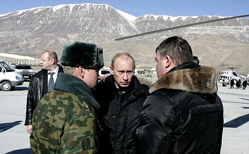 Во время посещения военных объектов на Северном Кавказе.