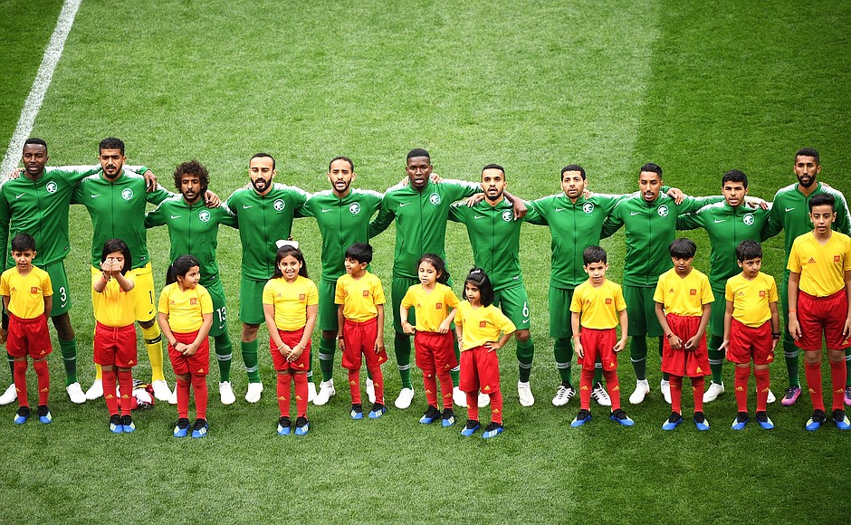 Сборная Саудовской Аравии перед стартовым матчем чемпионата мира по футболу 2018 года.