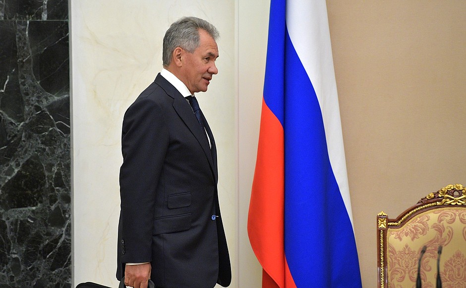 Before a meeting with permanent members of the Security Council. Defence Minister Sergei Shoigu.