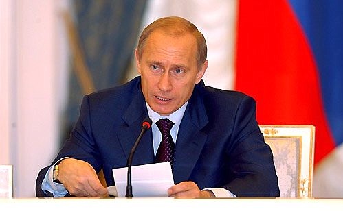 President Putin addressing the Russia-EU summit.