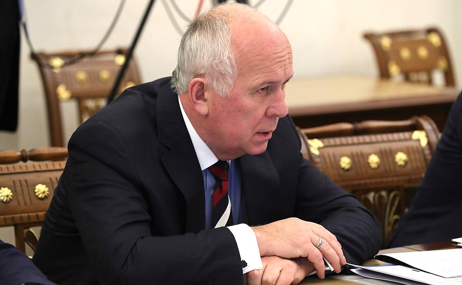 At a meeting on prospects for developing civilian microelectronics. Rostec State Corporation CEO Sergei Chemezov.