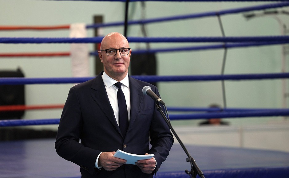 Deputy Prime Minister Dmitry Chernyshenko during Sports for a Nation presentations and the ceremony to open new sports facilities in several regions.
