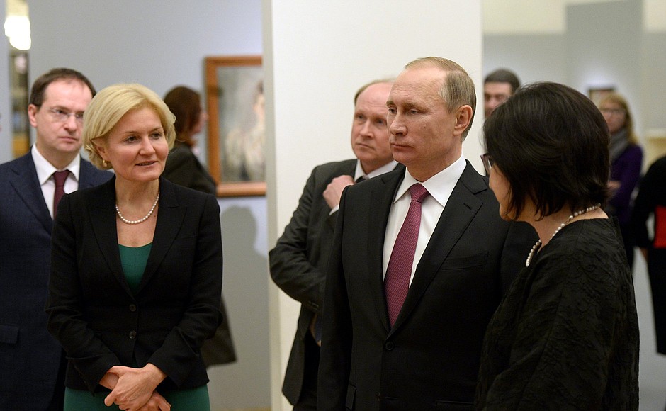 During the visit to Valentin Serov: The 150th Anniversary of the Artist's Birth exhibition.