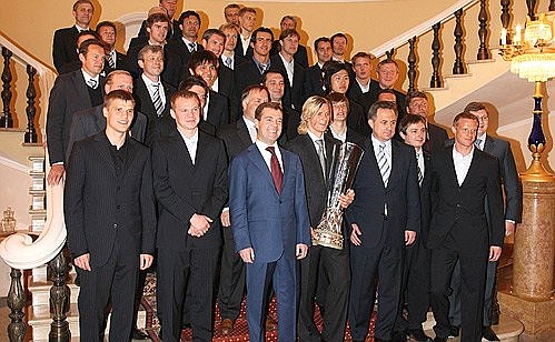 With players from St Petersburg football team Zenit.