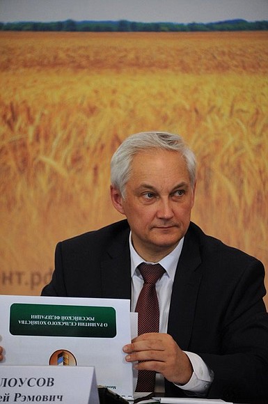 Presidential Aide Andrei Belousov at a meeting on agriculture development.