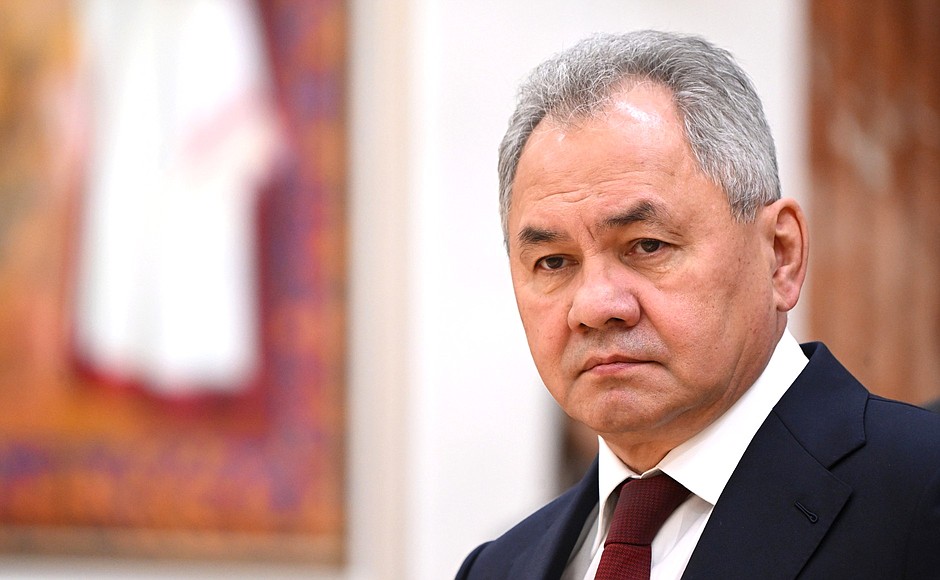 Defence Minister Sergei Shoigu before an expanded meeting of the Collective Security Council of the CSTO.