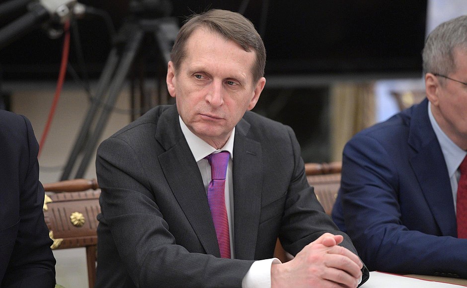 Director of the Foreign Intelligence Service Sergei Naryshkin at the Security Council meeting.
