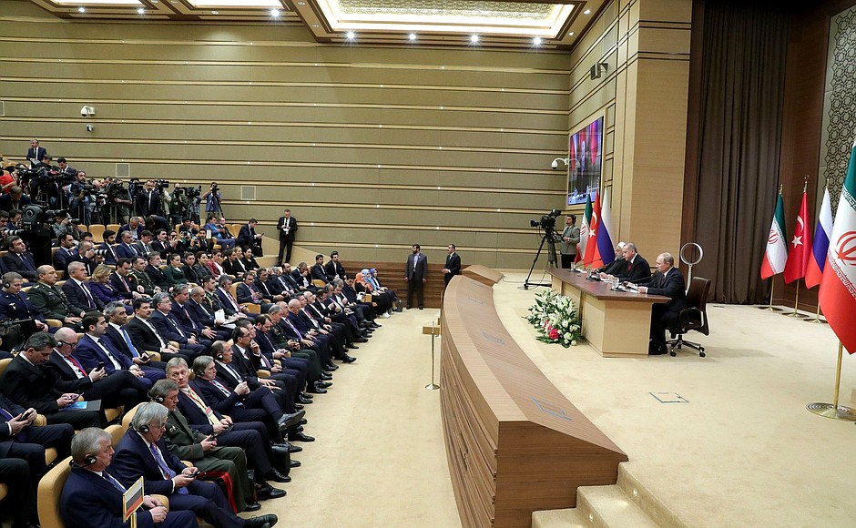News conference following a meeting of the presidents of Russia, Turkey and Iran.