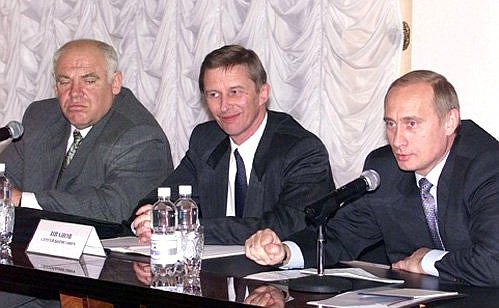 President Putin meeting with regional leaders from the Southern Federal District. The meeting was attended by Sergei Ivanov, Secretary of the Security Council, and Viktor Kazantsev (left), the Presidential Envoy to the Southern Federal District.