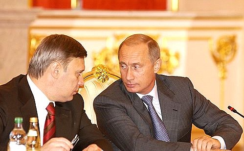 President Putin with Prime Minister Mikhail Kasyanov at a joint meeting of the Security Council and the Presidium of the State Council on enhancing the protection of key infrastructure objects and the population in connection with increased natural, man-made and terrorist threats.