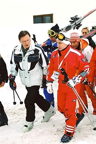 President Putin with Austrian Federal Chancellor Wolfgang Schuessel at the ski resort of St Christoph.