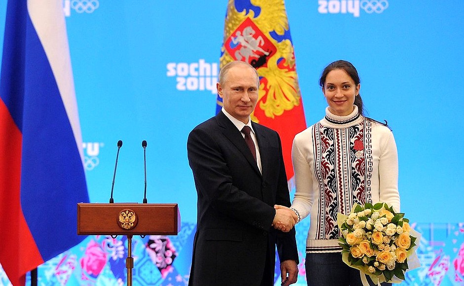 The Order for Services to the Fatherland Medal, II degree, is awarded to Olympic speed skating bronze medallist Yekaterina Shikhova.