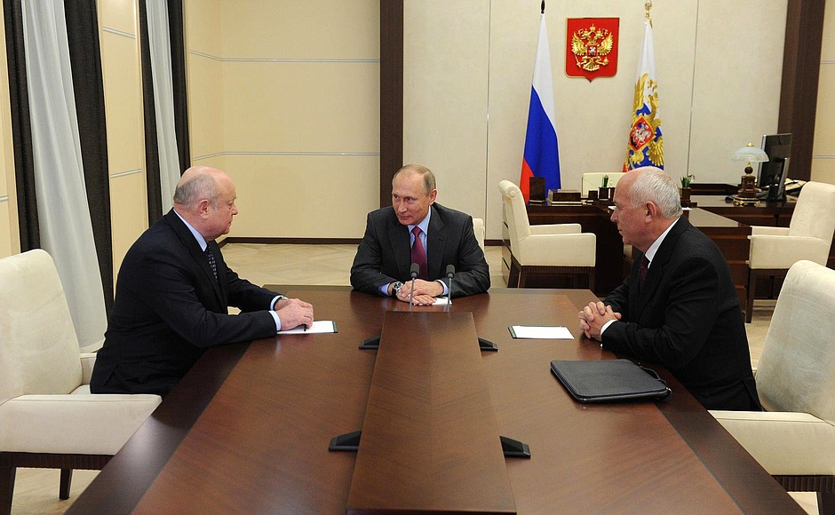 Meeting with Mikhail Fradkov, left, and Sergei Chemezov.