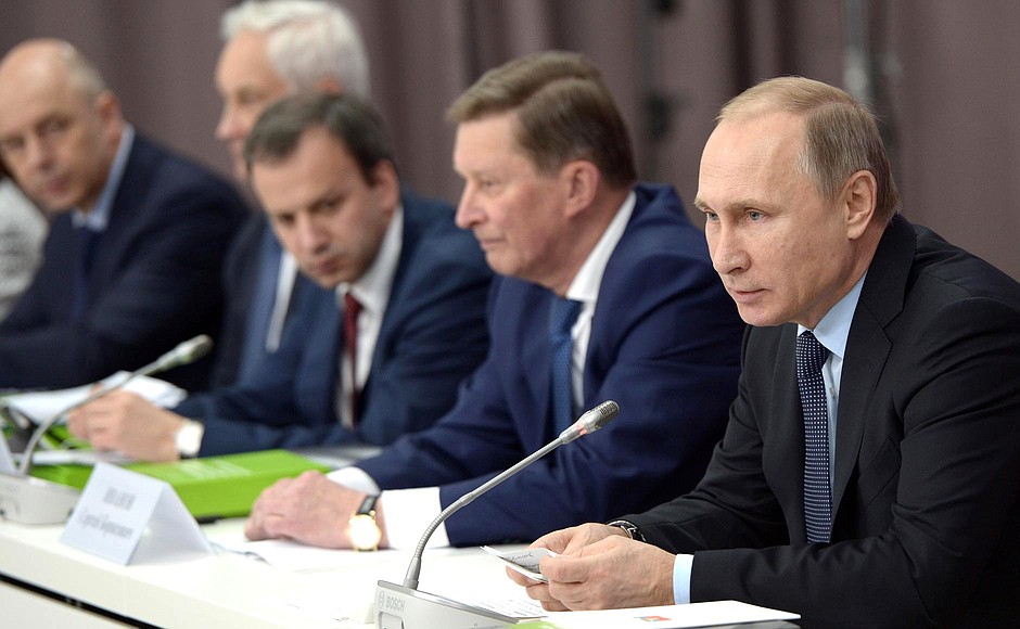 На заседании президиума Госсовета по вопросу реализации государственной политики в сфере импортозамещения в субъектах Российской Федерации.