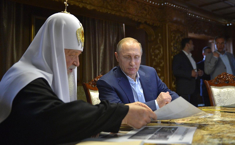 Visit to Rossikon – the St Panteleimon Monastery on Mount Athos. With Patriarch Kirill of Moscow and All Russia.