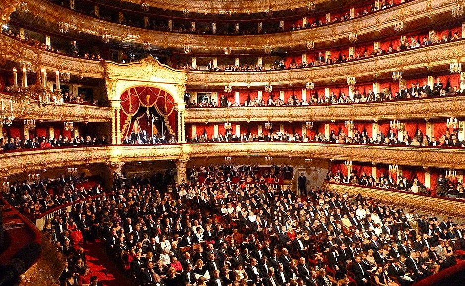 Main hall of the Bolshoi Theatre before the gala concert marking the theatre’s reopening.