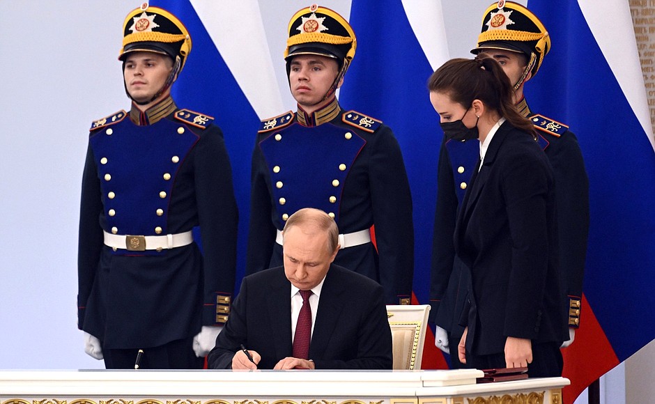 Ceremony for signing the treaties on the accession of the Donetsk People's Republic, Lugansk People's Republic, Zaporozhye and Kherson regions to Russia.