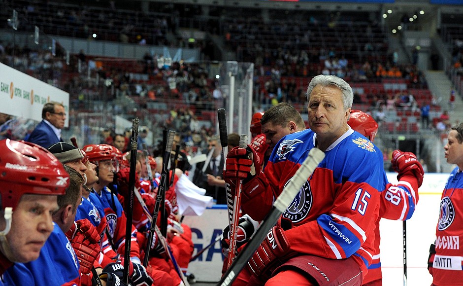 Night Hockey League (NkHL) President Alexander Yakushev during a gala match of the NKhL tournament.