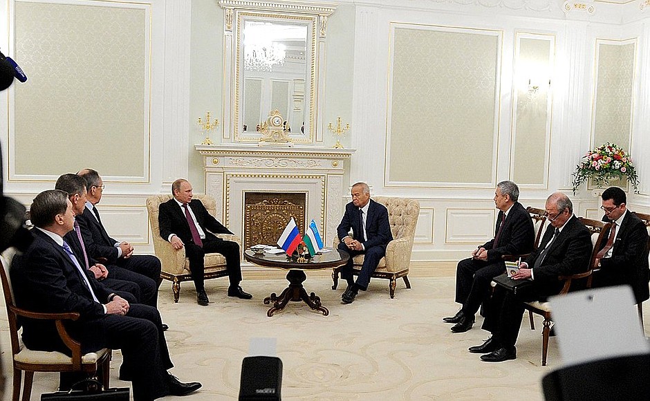 During talks with President of Uzbekistan Islam Karimov.