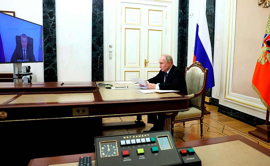 Meeting with Astrakhan Region Governor Igor Babushkin (via videoconference).