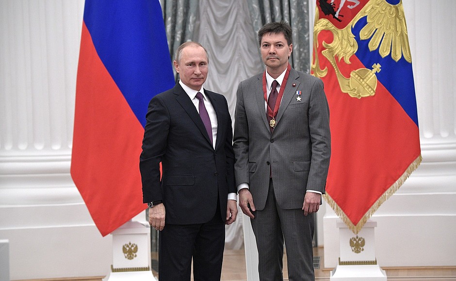At a ceremony presenting state decorations. Oleg Kononenko, instructor and test cosmonaut at the Gagarin Cosmonaut Training Centre, was awarded the Order for Services to the Fatherland III degree.